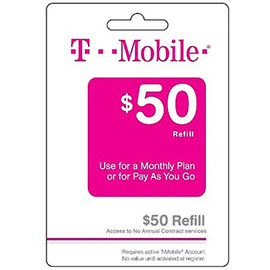 $50 T-Mobile Prepaid Refill Card