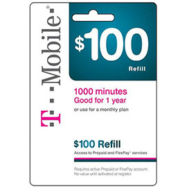 $100 T-Mobile Prepaid Refill Card