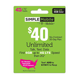 $40 Simple Mobile Pre-Paid Card