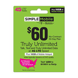 $60 Simple Mobile Pre-Paid Card
