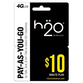 $10 H2o Pay as You Go Pre Paid Card