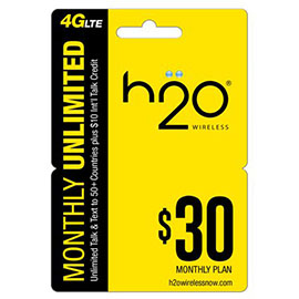 $30 H2o Pay as You Go Pre Paid Card