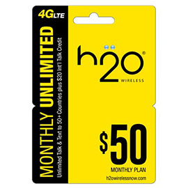 $50 H2o Pay as You Go Pre Paid Card