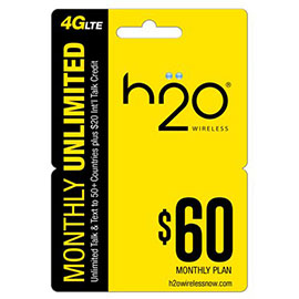 $60 H2o Pay as You Go Pre Paid Card