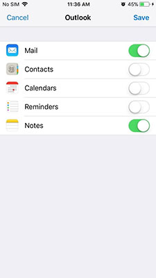 iPhone email apps sync menu