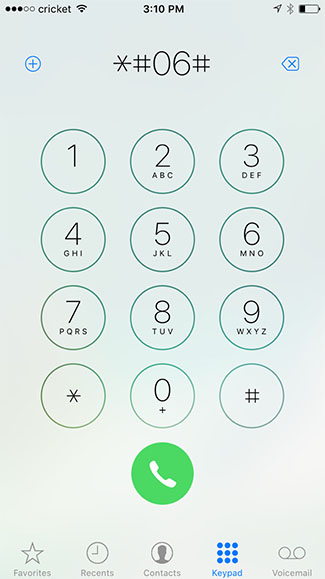 IMEI dial keypad