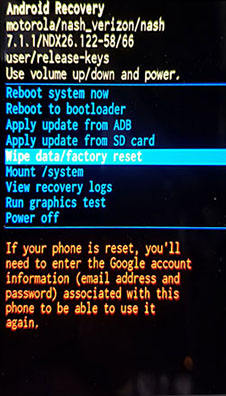 Motorola Moto Z2 Force Edition AT&T fastboot_recovery_wipe_screen