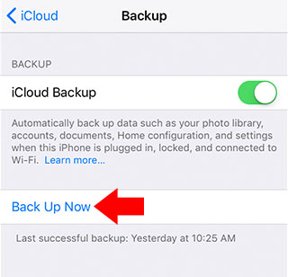 iphone back up now toggle