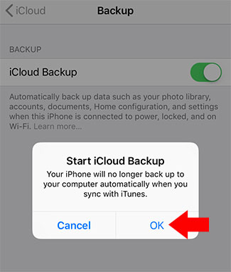 iphone icloud backup prompt