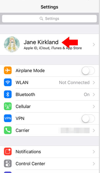 iphone settings menu apple id location