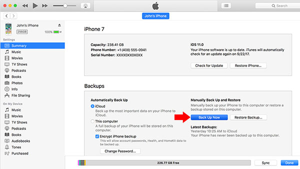 itunes back up back up now