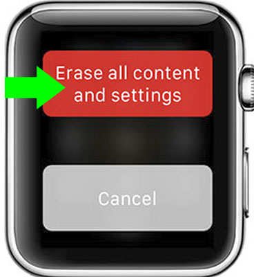 Apple Watch Series 3 erase all content and settings screen