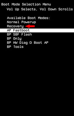 Recovery boot menu reboot