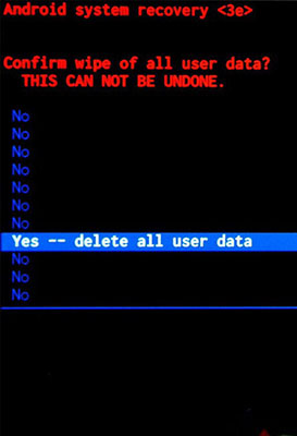 recovery reboot menu Yes delete all user data