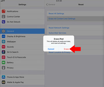 iPad reset erase ipad prompt