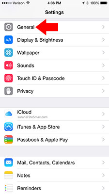 iphone settings screen general tab