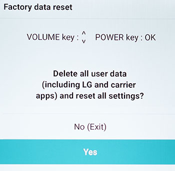 LG Factory Reset Menu