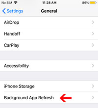 select bakckground app refresh